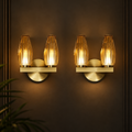 Premium Antique Brass Double Glass Wall Sconce