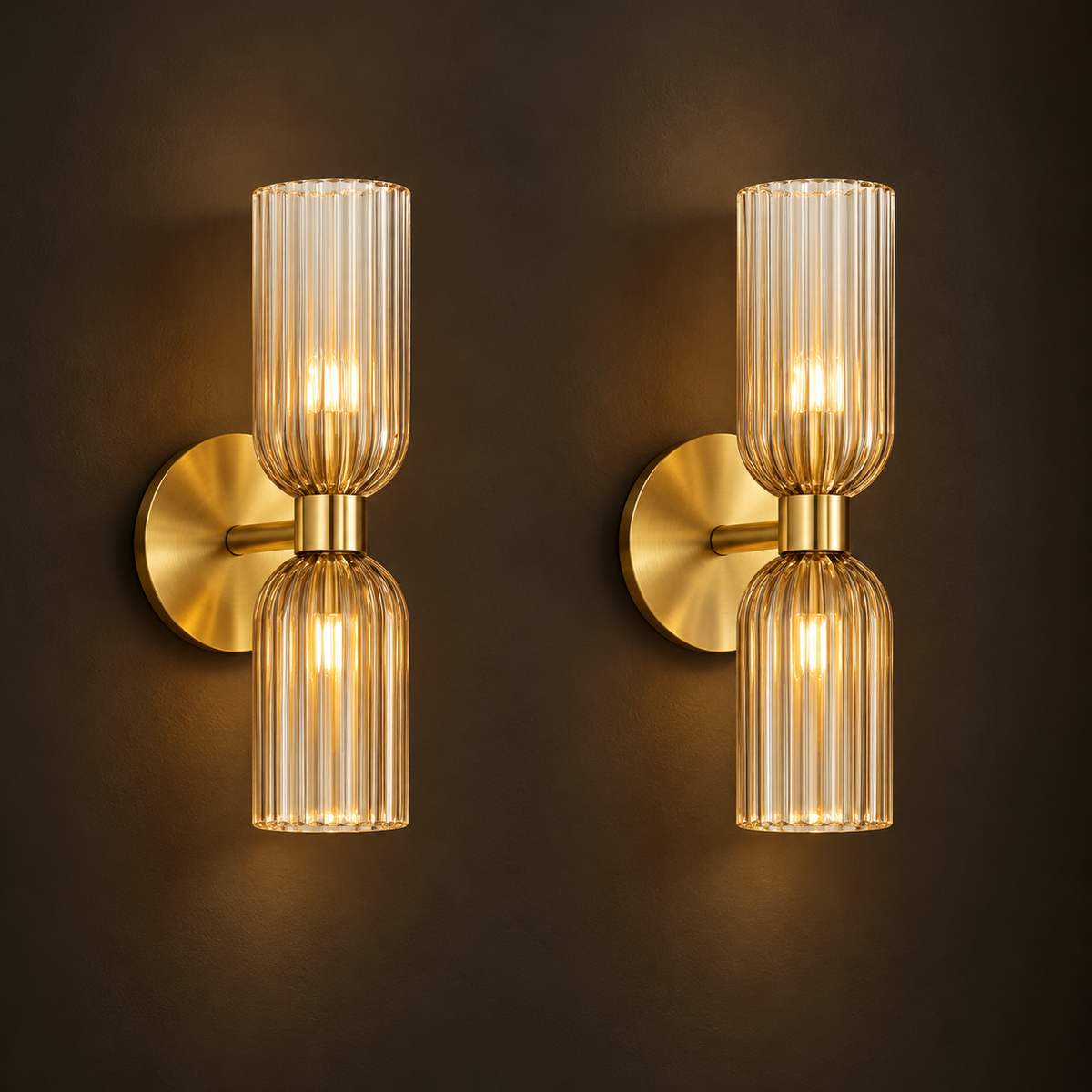 Premium Antique Gold Fluted Glass Wall Sconce