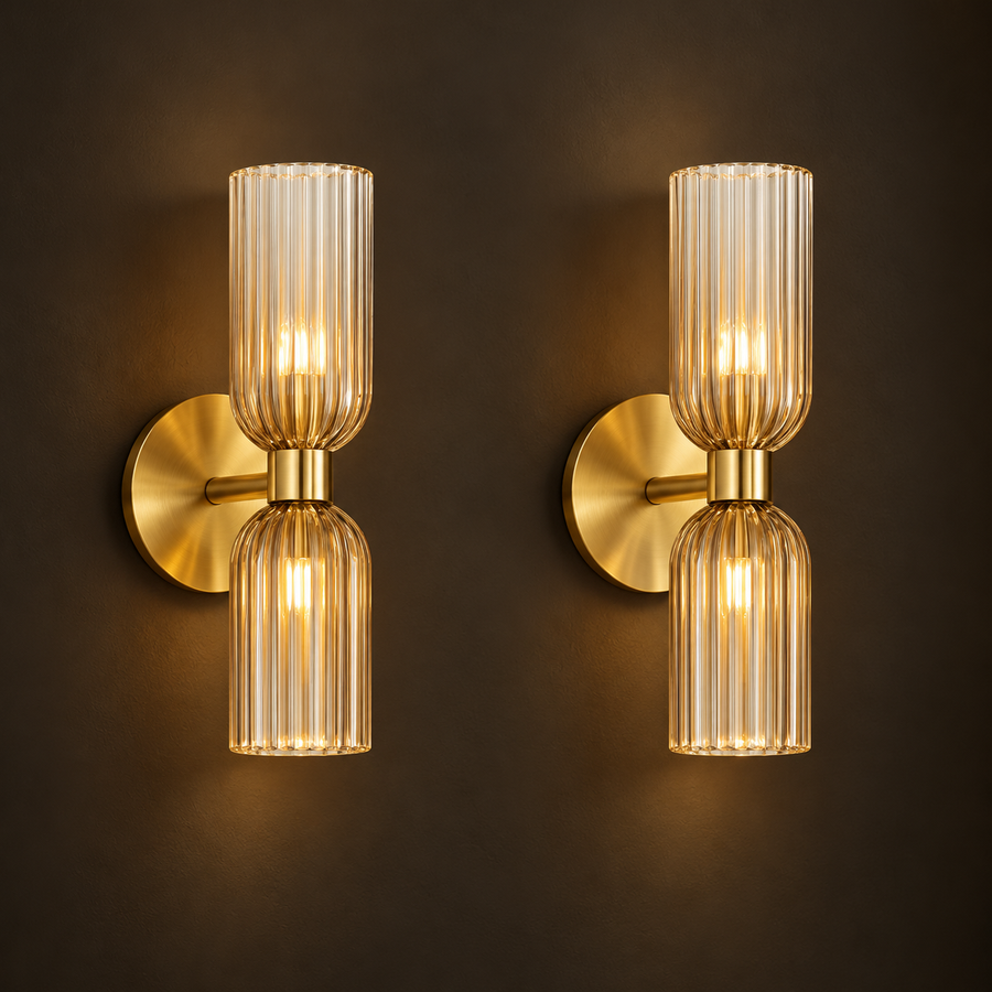 Premium Antique Gold Fluted Glass Wall Sconce