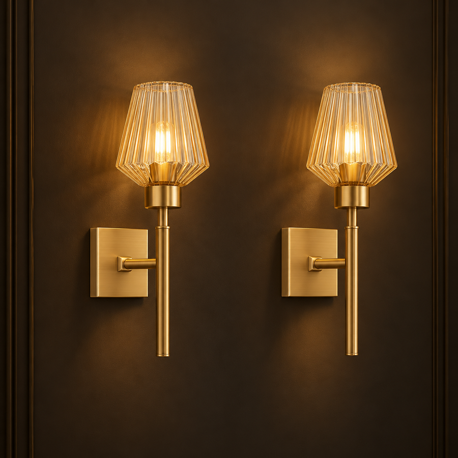 Premium Antique Brass Amber Glass Wall Sconce