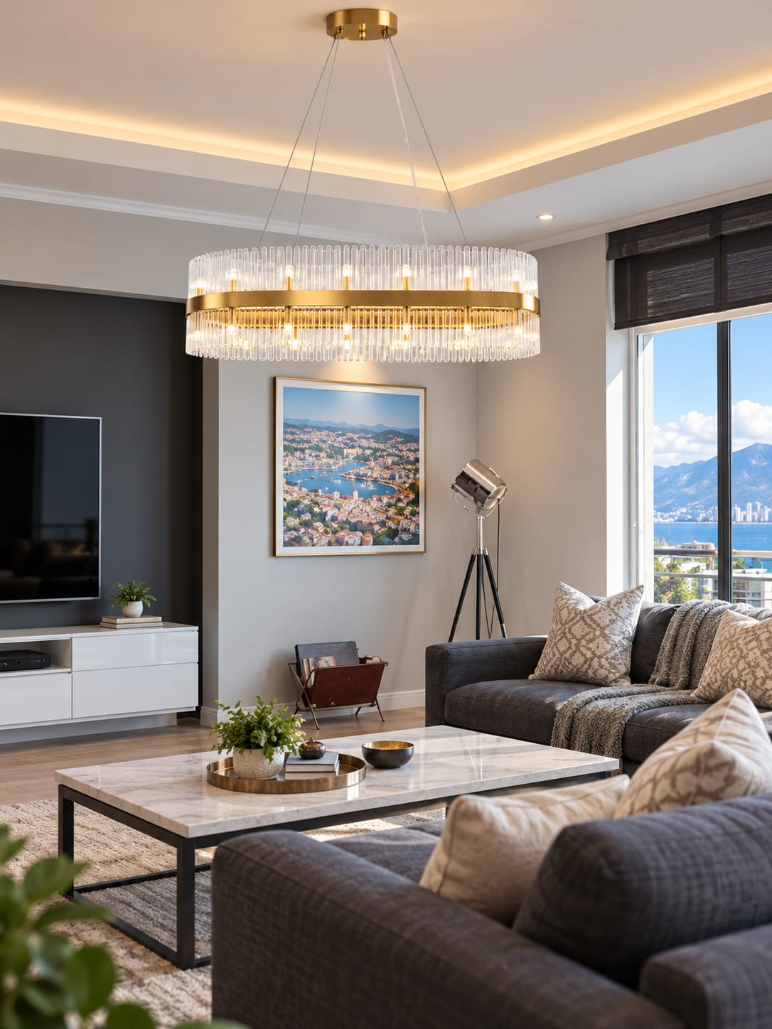 Golden Glass Linear Chandelier