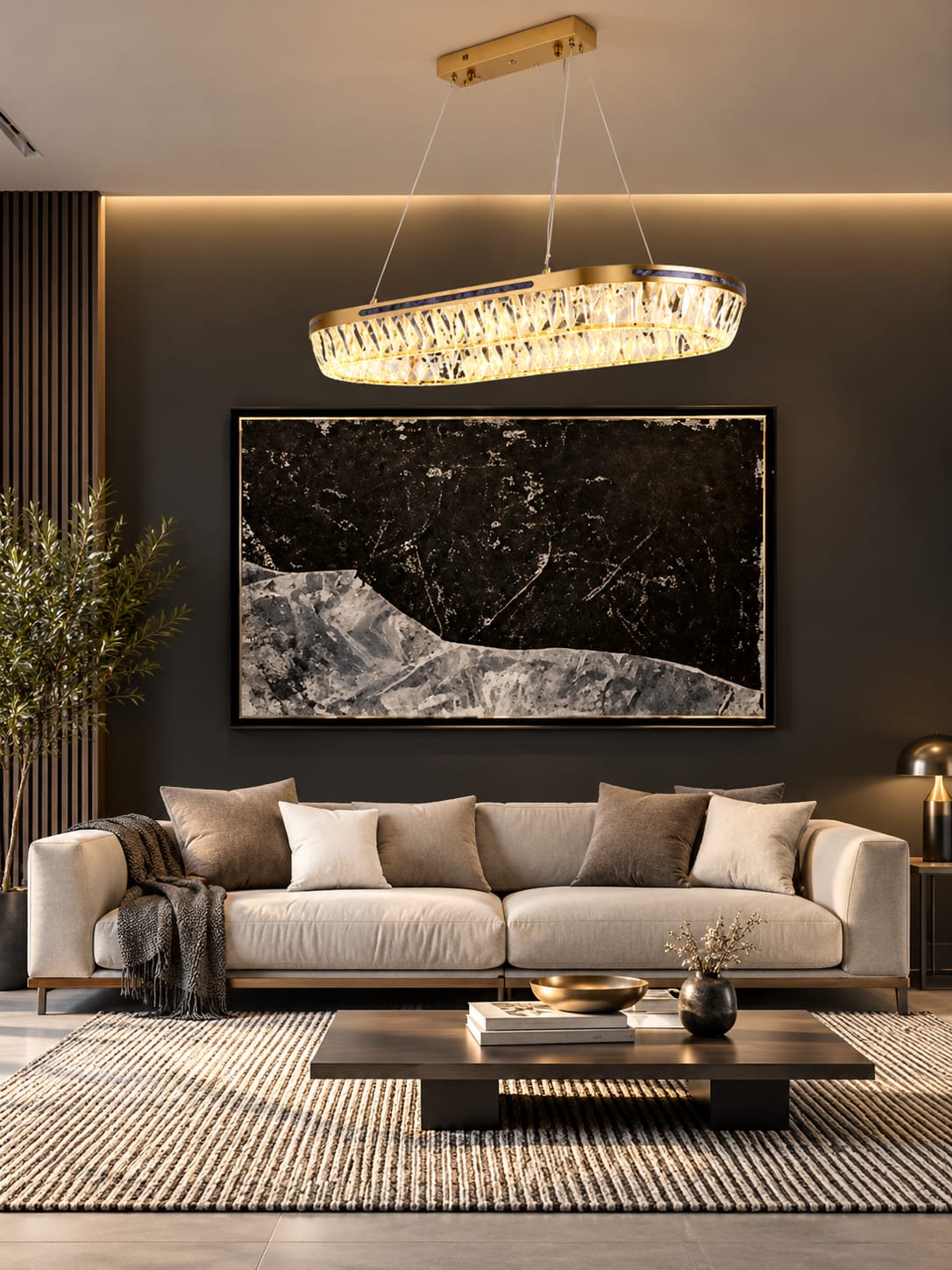 Golden Crystal Linear Pendant Chandelier